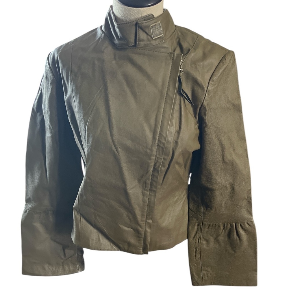Newport News Olive Green Women's Leather Jacket Size 10